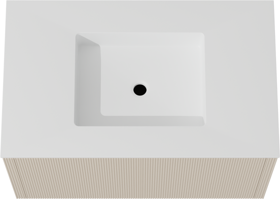 Balmani Eclips zwevend badkamermeubel 90 x 55 cm Sandbeige met Tablo Stretto enkele wastafel in Solid Surface mat wit, Verticale symmetrische rechte ribbel