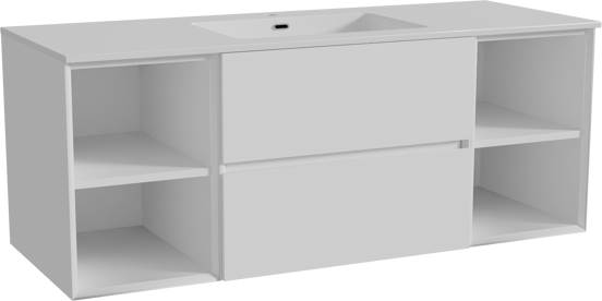 Storke Edge zwevend badmeubel 135 x 52 cm mat wit met Diva enkele wastafel in composietmarmer hoogglans wit