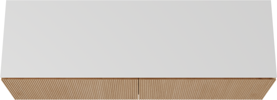 Balmani Eclips meuble salle de bains suspendu 180 x 55 cm Chêne naturelle avec Eclips tablette simple ou double en Solid Surface blanc mat, Nervure droite symétrique verticale