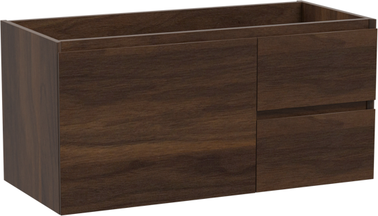 Storke Edge zwevende wastafelonderkast 100 x 46 cm asymmetrisch links notenhout 4 lades