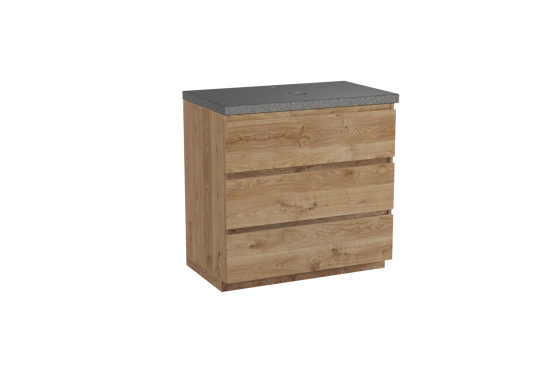 Balmani Lucida meuble salle de bains à poser 90 x 55 cm chêne brut avec Rock tablette simple en granit noir