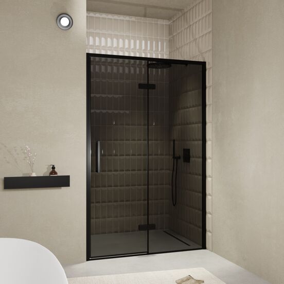 Balmani Senses Design douche draaideur rechts 140 cm x 210 cm Rookglas, Zwarte profielen, met coating