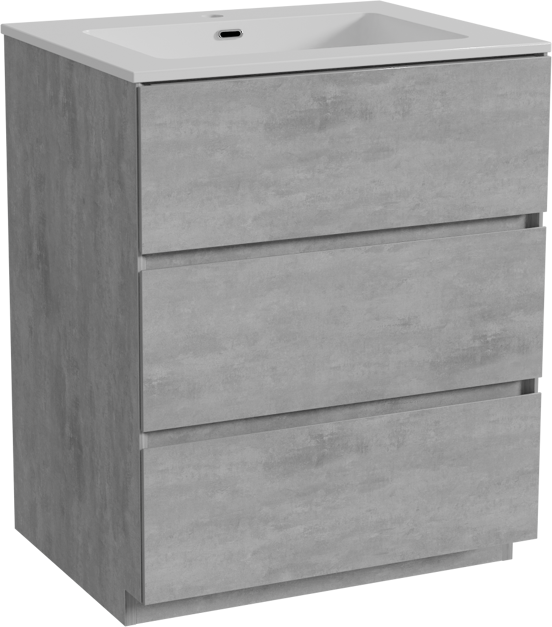 Storke Edge staand badkamermeubel 65 x 52 cm beton donkergrijs met Diva enkele wastafel in composietmarmer glanzend wit
