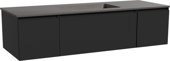 Storke Edge zwevend badkamermeubel 145 x 52 cm mat zwart met Scuro enkele wastafel in kwarts mat zwart