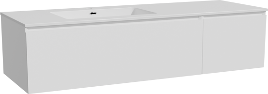 Storke Edge meuble salle de bains suspendu 150 x 52 cm blanc mat avec Diva plan vasque asymétrique à gauche en marbre composite blanc brillant