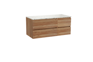 Balmani Lucida zwevend badkamermeubel 120 x 55 cm teak met Stretto enkel of dubbel tablet in mat wit/zwart terrazzo