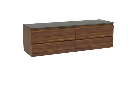 Balmani Lucida meuble salle de bains suspendu 180 x 55 cm noyer américain avec Stretto tablette simple ou double en marbre pietra grey