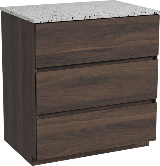 Storke Edge staand badmeubel 75 x 52 cm notenhout met Tavola enkel wastafelblad in mat wit/zwart terrazzo