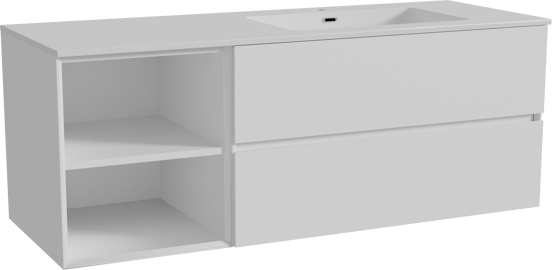 Storke Edge meuble salle de bains suspendu 140 x 52 cm blanc mat avec Diva plan vasque asymétrique à droite en marbre composite blanc brillant