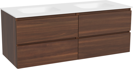 Balmani Lucida meuble salle de bains suspendu 135 x 55 cm noyer américain avec Tablo Arcato double vasque en solid surface blanc mat