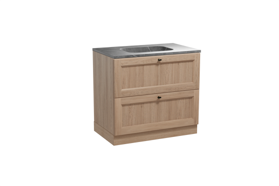 Balmani Lemon meuble salle de bains à poser 90 x 55 cm chêne vieilli avec Tablo Arcato plan simple en marbre pietra grey