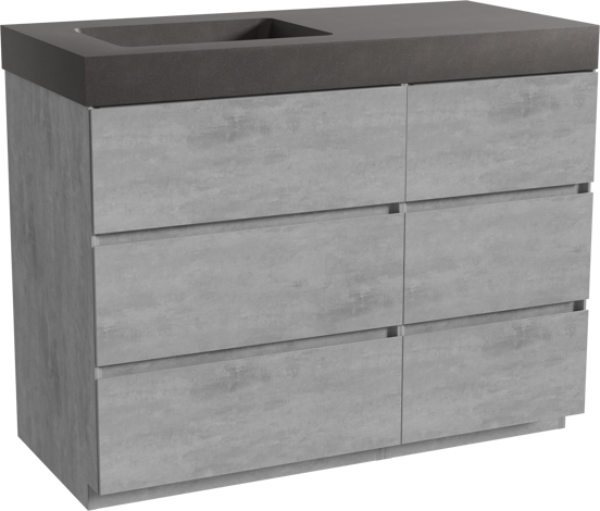 Storke Edge meuble salle de bains à poser 110 x 52 cm béton gris foncé avec Scuro High plan vasque asymétrique à gauche en quartz noir mat
