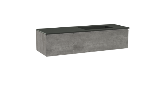 Storke Edge zwevend badkamermeubel 150 x 52 cm beton donkergrijs met Scuro asymmetrisch rechtse wastafel in kwarts mat zwart