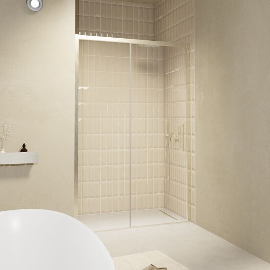 Balmani Senses Design douche schuifdeur omkeerbaar 180 cm x 210 cm Helder glas, Brushed CoolMetal profielen