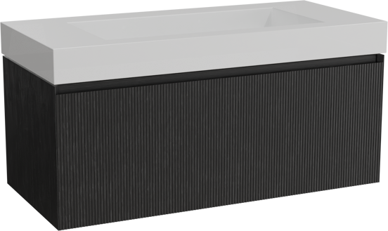 Balmani Fila meuble salle de bains suspendu 120 x 55 cm chêne noir avec Modus lavabo simple pour 2 trous de robinet en solid surface blanc mat, Nervure droite symétrique verticale