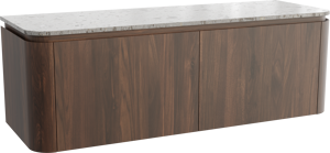 Balmani Moon meuble salle de bains suspendu 160 x 55 cm noyer américain avec Moon tablette simple ou double en terrazzo greige terrazzo