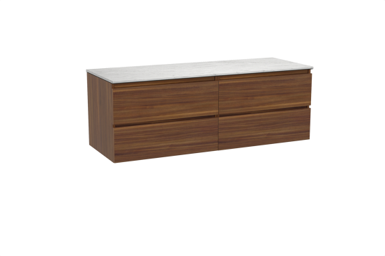 Balmani Lucida meuble salle de bains suspendu 150 x 55 cm noyer américain avec Stretto tablette simple ou double en marbre carrara