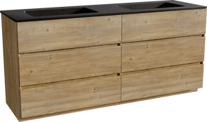 Storke Edge freistehendes Möbelstück Set: 170 x 52 cm, Rohe Eiche, mit Scuro Doppelwaschtisch, Quarz Schwarz matt