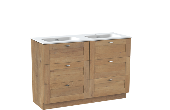 Linie Classo meuble salle de bains à poser 120 x 46 cm chêne naturel avec Baro double vasque en porcelaine blanc mat