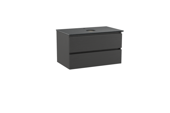 Balmani Lucida meuble salle de bains suspendu 90 x 55 cm chêne noir avec Facetta tablette simple en granit noir