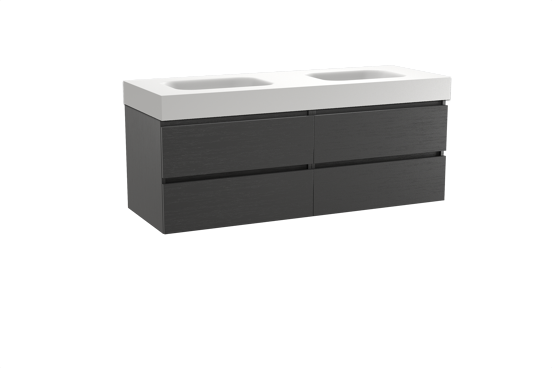 Balmani Lucida meuble salle de bains suspendu 150 x 55 cm chêne noir avec Arcato double vasque en solid surface blanc mat