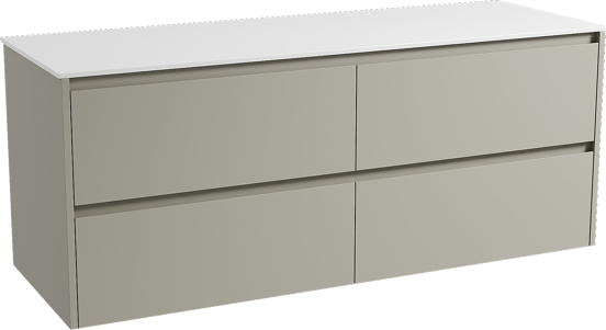 Storke Seda hängendes Möbelstück Set: 150 x 52 cm, Seidengrau, mit Tavola Einzel- oder Doppel Waschtischplatte, Solid Surface Weiß matt