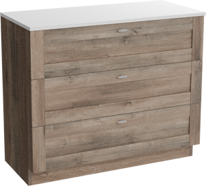 Linie Classo staand badkamermeubel 100 x 46 cm grijze eik met Lado enkel of dubbel tablet in composietmarmer glanzend wit