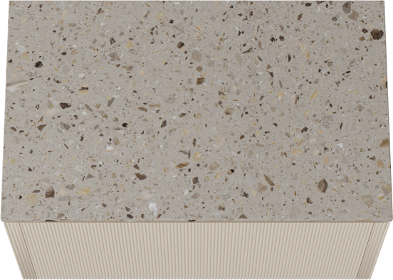 Balmani Eclips meuble salle de bains suspendu 90 x 55 cm Sandbeige avec Stretto tablette simple en Terrazzo greige, Nervure droite symétrique verticale