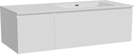 Storke Edge zwevend badmeubel 120 x 52 cm mat wit met Diva asymmetrisch rechtse wastafel in composietmarmer hoogglans wit