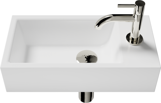Luca Varess Cubic midi handenwasser glanzend wit Porselein 40x20cm inclusief chroom kraan en toebehoren