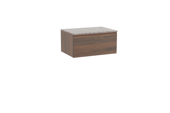 Storke Edge meuble salle de bains suspendu 75 x 52 cm noyer avec Tavola tablette simple en blanc/noir mat terrazzo