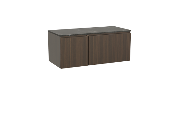 Balmani Sfera zwevend badmeubel 120 x 55 cm eucalyptus met Stretto enkel of dubbel wastafelblad in marmer pietra grey