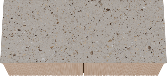 Balmani Forma meuble salle de bains suspendu 135 x 55 cm chêne naturel avec Stretto tablette simple ou double en terrazzo greige terrazzo, Nervure circulaire asymétrique verticale
