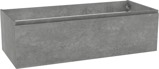 Storke Edge hängender Waschbeckenunterschrank: 120 x 52 cm, Beton dunkelgrau, 1 Schublade, 2 Siphonaussparungen