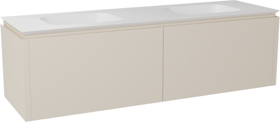 Balmani Eclips zwevend badkamermeubel 180 x 55 cm Sandbeige met Eclips dubbele wastafel in Solid Surface mat wit
