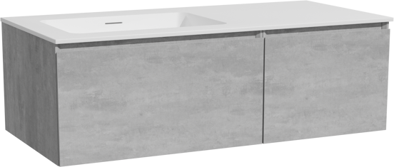 Storke Edge zwevend badmeubel 110 x 52 cm beton donkergrijs met Mata asymmetrisch linkse wastafel in solid surface mat wit