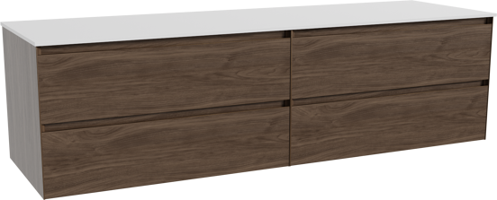Balmani Mitra zwevend badkamermeubel 180 x 55 cm amerikaanse notelaar met Stretto enkel of dubbel tablet in solid surface mat wit