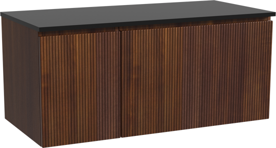 Storke Ribs meuble salle de bains suspendu 110 x 52 cm noyer avec Panton tablette simple en mdf enduit de poudre noir mat, Nervure droite symétrique verticale