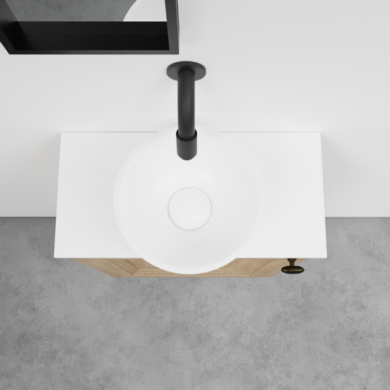 Balmani Lemon zwevend toiletmeubel 42 x 21 cm verweerd eiken met Facetta wastafelblad en Jazz waskom in matte Solid Surface