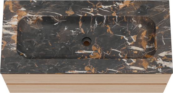 Balmani Mitra meuble salle de bains suspendu 120 x 55 cm chêne naturel avec Tablo Arcato lavabo simple pour 2 trous de robinet en marbre portoro gold