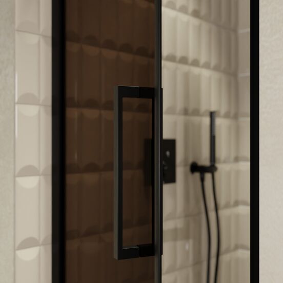 Balmani Senses Design porte pivotante à gauche 90 cm x 210 cm verre Bronze, Profil noir, coating inclus