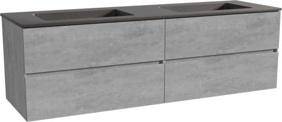 Storke Edge meuble salle de bains suspendu 170 x 52 cm béton gris foncé avec Scuro double vasque en quartz noir mat