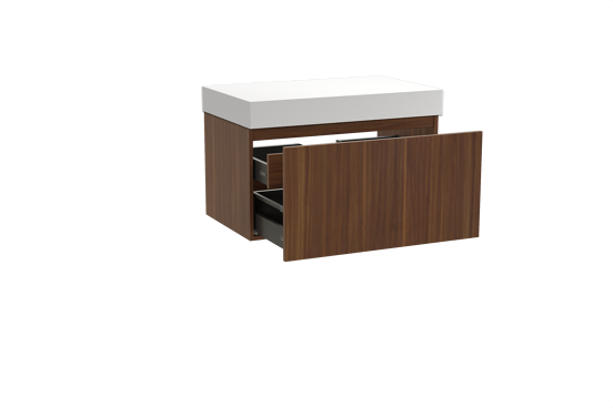Balmani Sfera hängendes Möbelstück Set: 90 x 55 cm, Amerikanischer Nussbaum, mit Dominus Einzel Waschtischplatte, Solid Surface Weiß matt