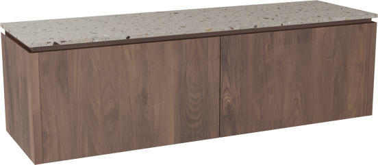 Balmani Eclips meuble salle de bains suspendu 180 x 55 cm Noyer américain avec Stretto tablette simple ou double en Terrazzo greige