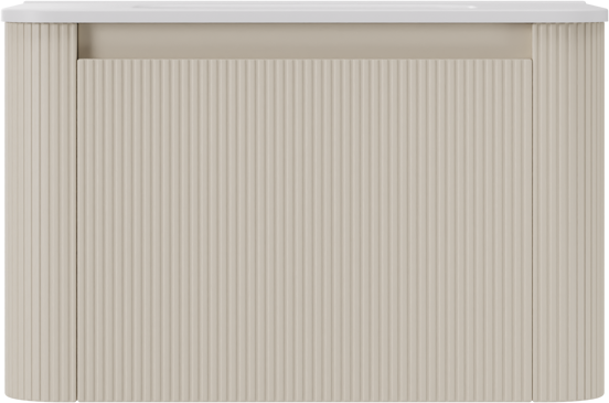 Storke Soft meuble salle de bains suspendu 80 x 46 cm Sand mat avec Kera Soft plan simple en porcelaine blanc mat, Nervure droite symétrique verticale