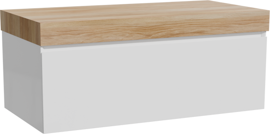 Storke Edge meuble salle de bains suspendu 105 x 52 cm blanc brillant avec Kada tablette simple en laminé hpl teck rustique