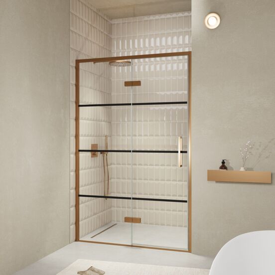 Balmani Senses Design douche draaideur links 140 cm x 210 cm Lined glas, Brushed Rosegold profielen, met coating