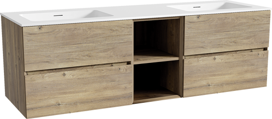 Storke Edge meuble salle de bains suspendu 165 x 52 cm chêne brut avec Mata double vasque en solid surface blanc mat