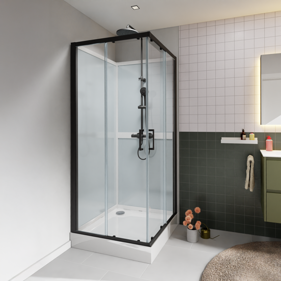 Luca Varess Talan cabine de douche avec portes coulissantes 90 x 90 cm verre transparent profil noir mat