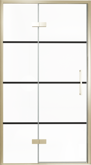 Balmani Senses Design Dusche Drehtür, Links, 120 cm x 210 cm, Lined, Profil Brushed Champagner Gold, inklusive Coating